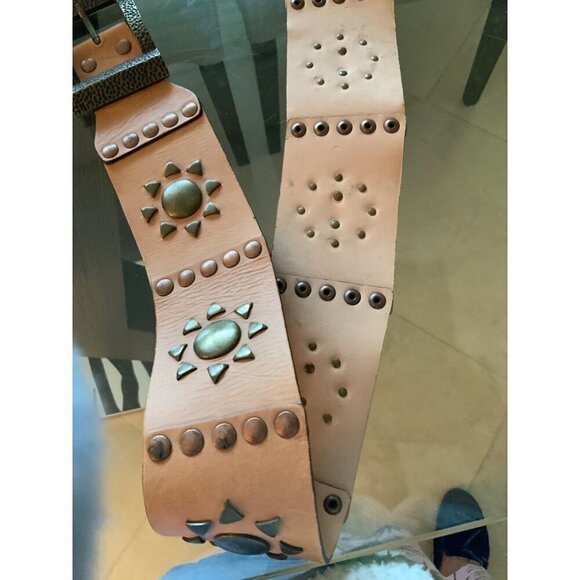 Vera  Pelle  Italian women's  wide leather studded belt 39 x 3 NEW - Picture 4 of 6